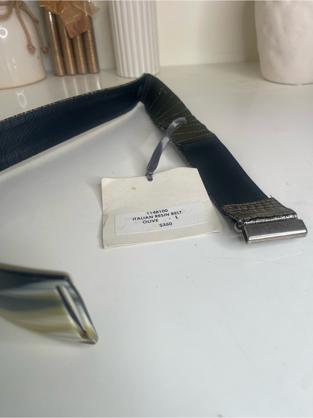 Men's Olive Italian Resin Belt - Unbranded